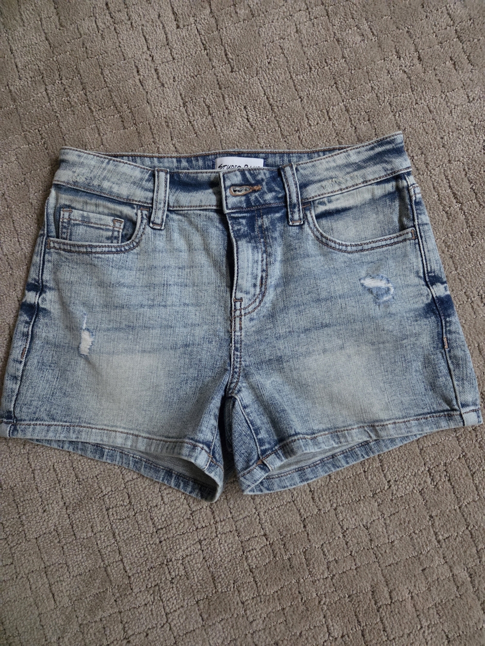 Studio Blue Light Blue Distressed High-Rise Jean Shorts